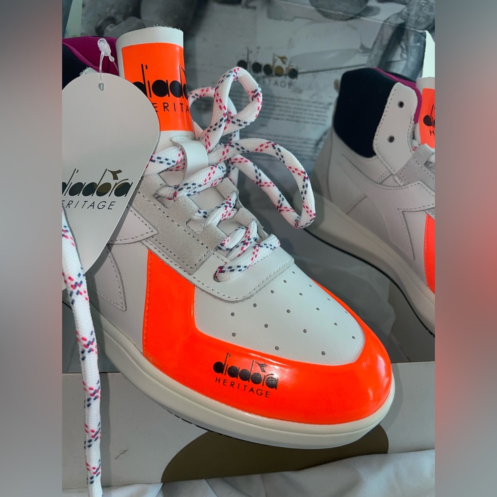 Diadora Women’s White Orange and Pink High-Top Sneakers - Picture 3 of 8